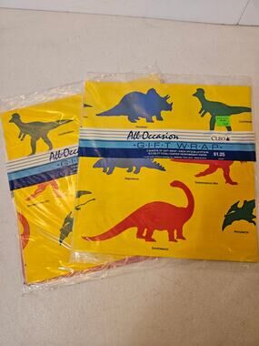 Vintage wrapping paper bundle of 2 packs new old stock Colorful Dinosaur
